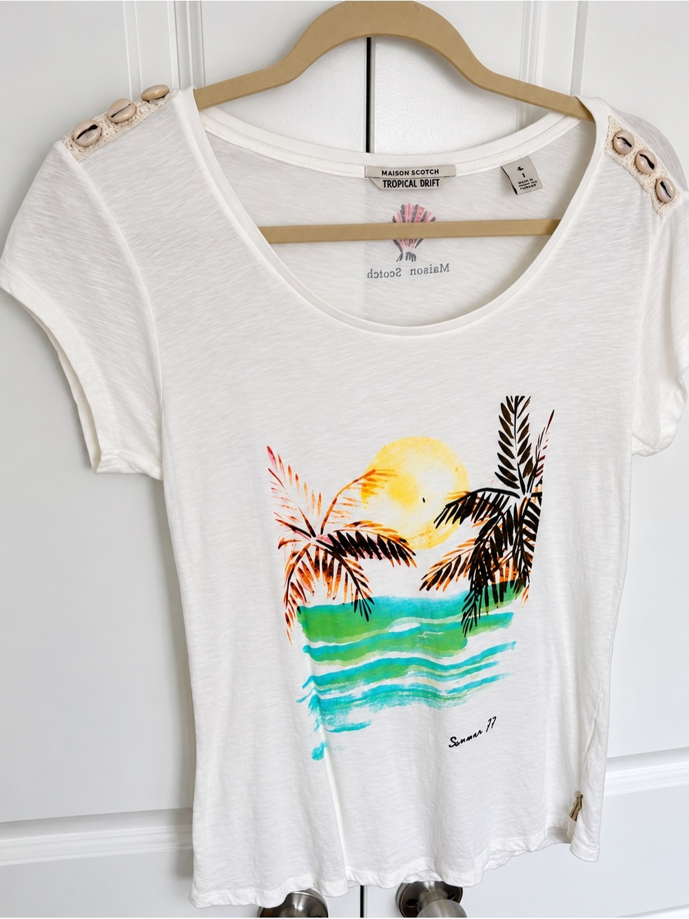 Scotch & Soda White Short-Sleeve Tropical Sunset Graphic Tee